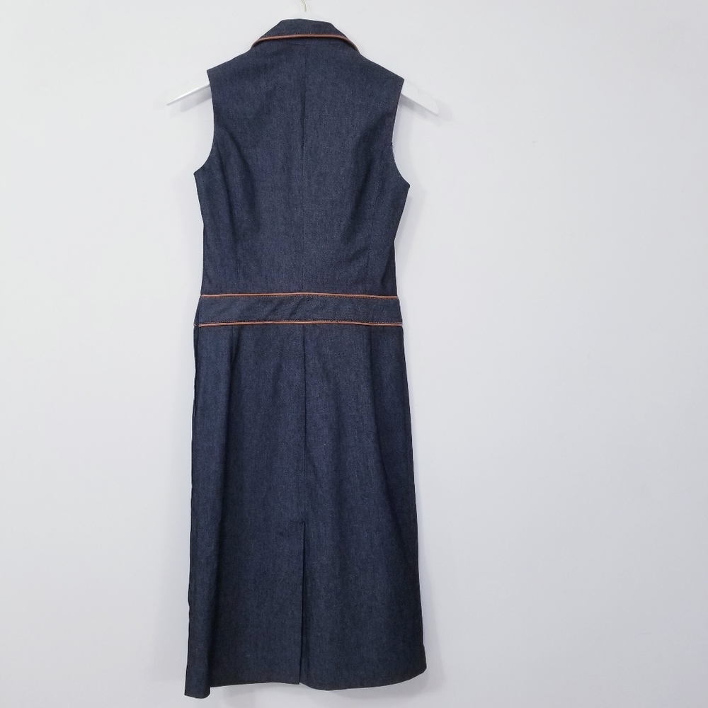 ZARA blue denim midi dress with faux leather trim - Picture 2 of 6